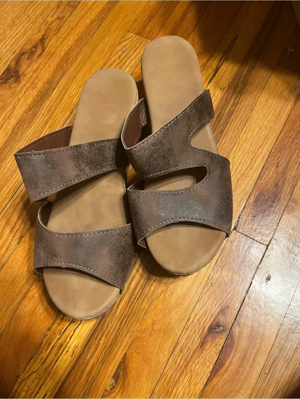 Brown Cork Platform Slide Sandals - Women